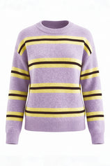 Womens Purple Striped Pullover Sweater | CicyBell