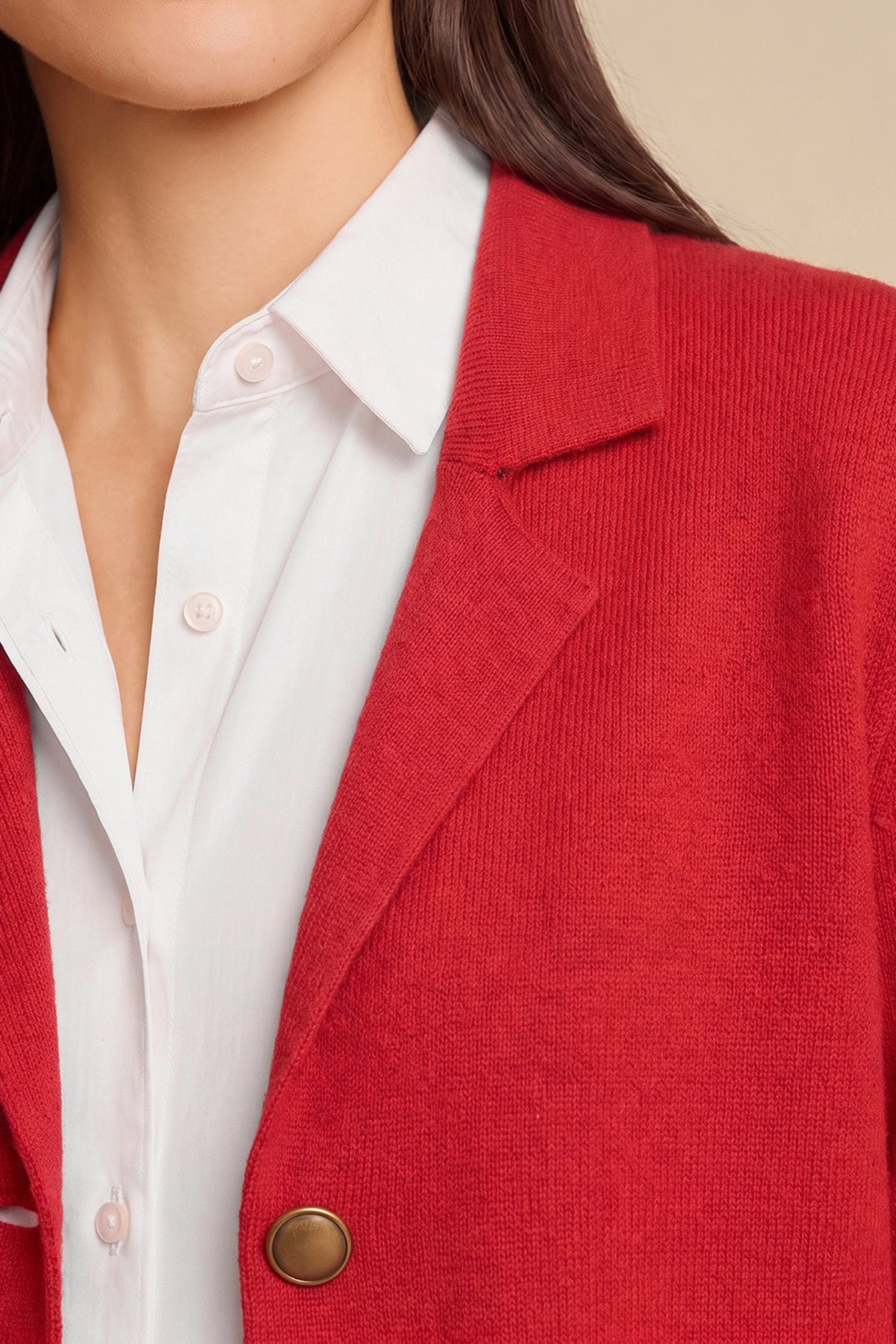 Womens Red Long Sleeve Sweater Blazer | CicyBell