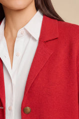 Womens Red Long Sleeve Sweater Blazer | CicyBell