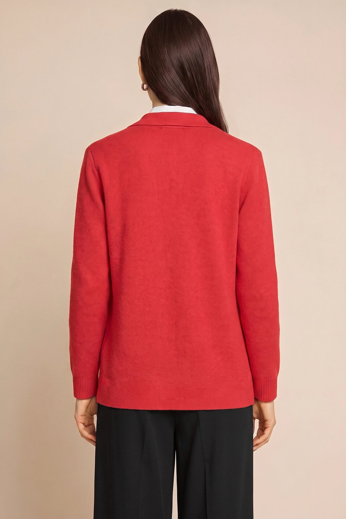 Womens Red Long Sleeve Sweater Blazer | CicyBell