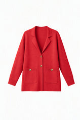 Womens Red Long Sleeve Sweater Blazer | CicyBell
