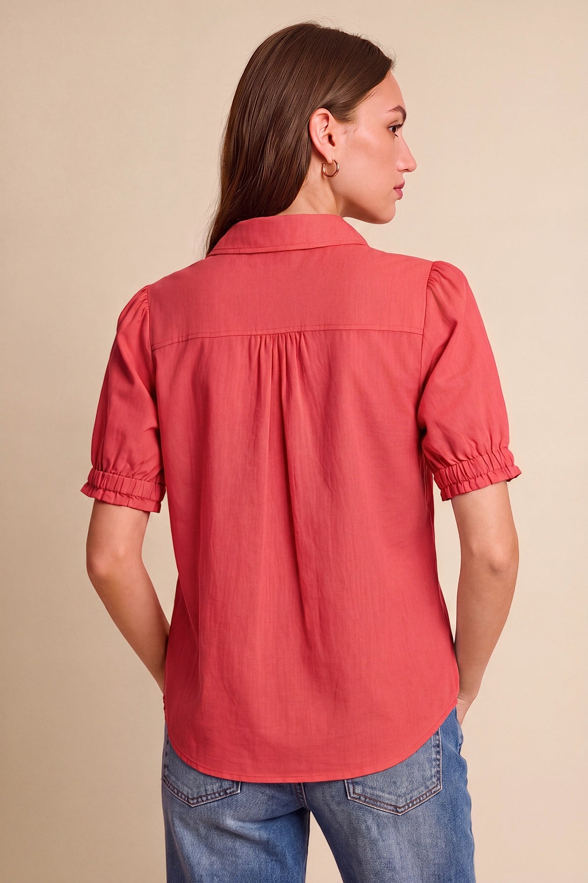 Womens Red Puff Short Sleeve Shirts | CicyBell