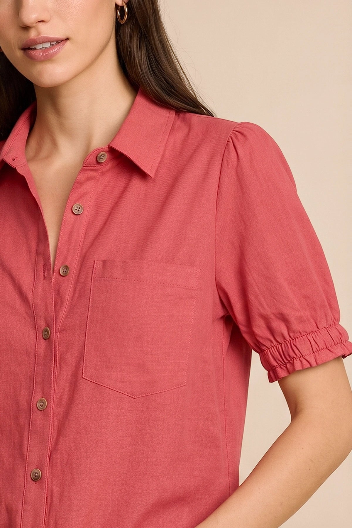 Womens Red Puff Short Sleeve Shirts | CicyBell