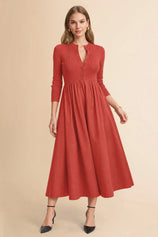 Womens Red Long Sleeve A-Line Midi Dress| CicyBell