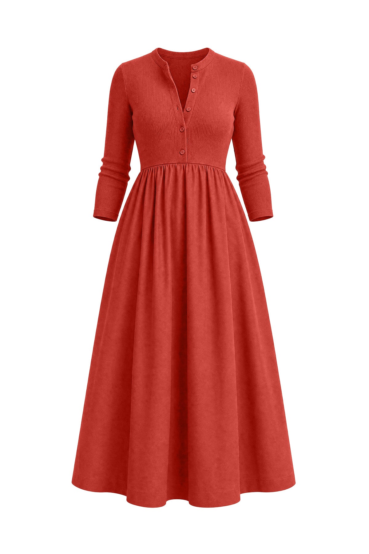 Womens Red Long Sleeve A-Line Midi Dress| CicyBell
