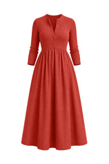 Womens Red Long Sleeve A-Line Midi Dress| CicyBell