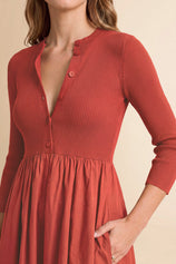 Womens Red Long Sleeve A-Line Midi Dress| CicyBell