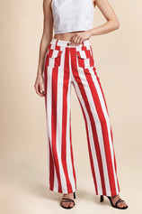 Womens Red Striped Wide Leg Jeans | CicyBell