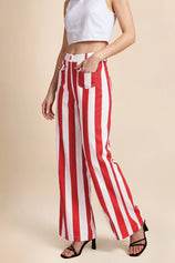 Womens Red Striped Wide Leg Jeans | CicyBell