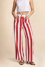Womens Red Striped Wide Leg Jeans | CicyBell