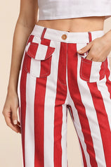 Womens Red Striped Wide Leg Jeans | CicyBell