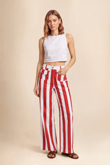 Womens Red Striped Wide Leg Jeans | CicyBell