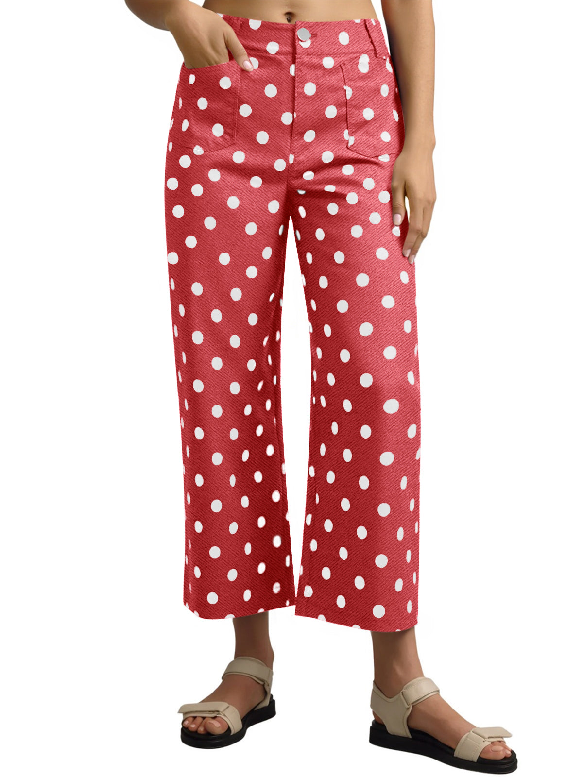 Womens Red Polka Dot Straight Leg Jeans| CicyBell