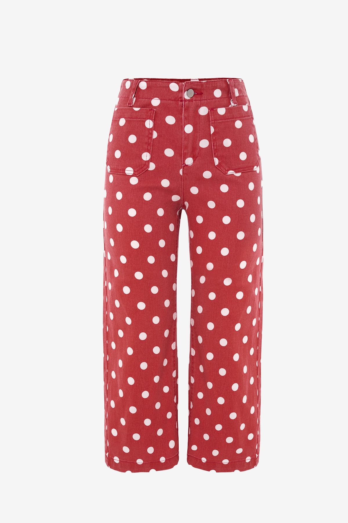 Womens Red Polka Dot Straight Leg Jeans| CicyBell