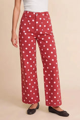 Womens Red Polka Dot Straight Leg Jeans| CicyBell