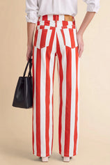 Womens Red Striped Barrel Jeans | CicyBell