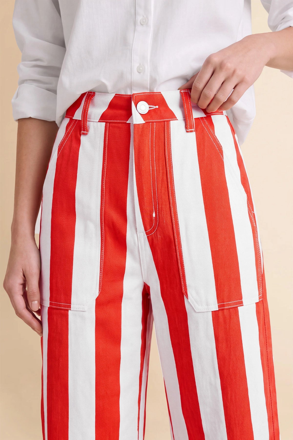 Womens Red Striped Barrel Jeans | CicyBell