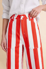 Womens Red Striped Barrel Jeans | CicyBell