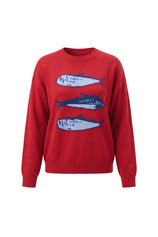 Womens Red Fish Graphic Knit Sweaters | CicyBell