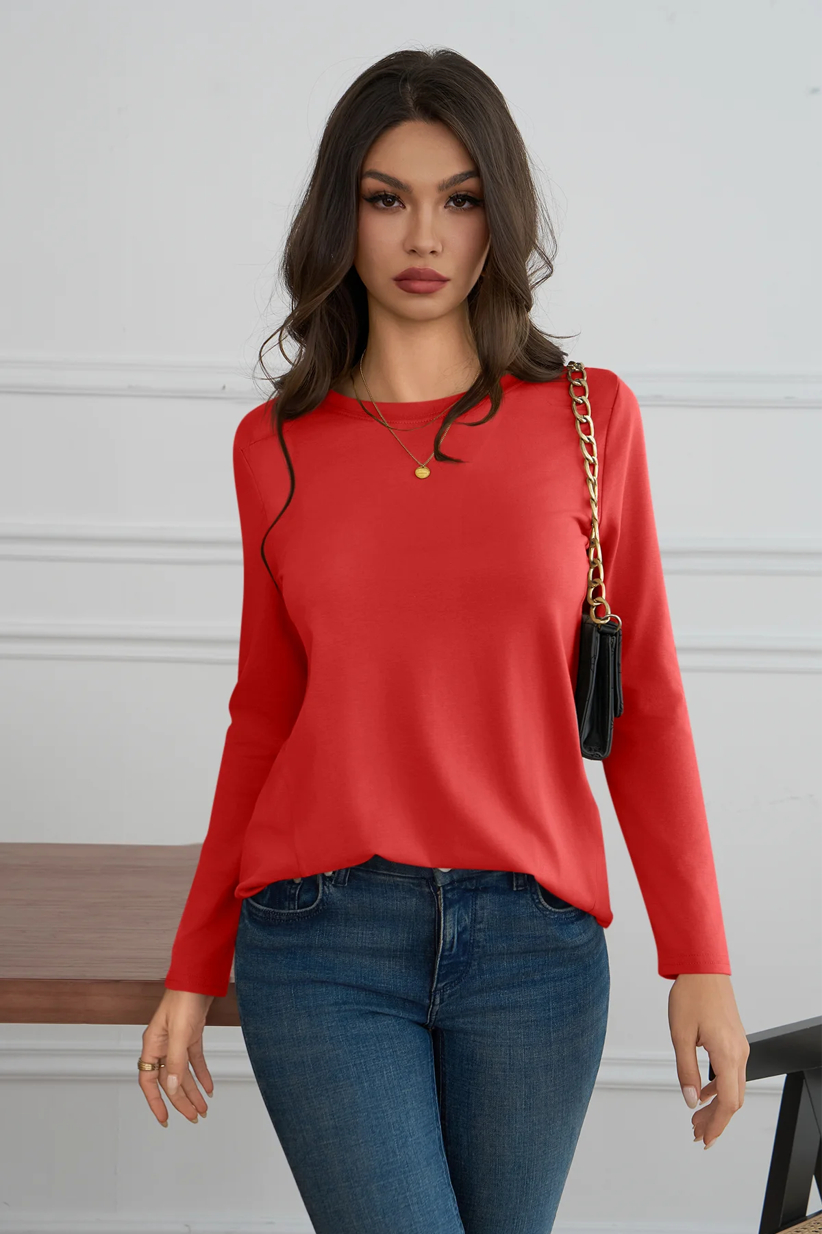 Cicy Bell Womens Red Long Sleeve Shirts