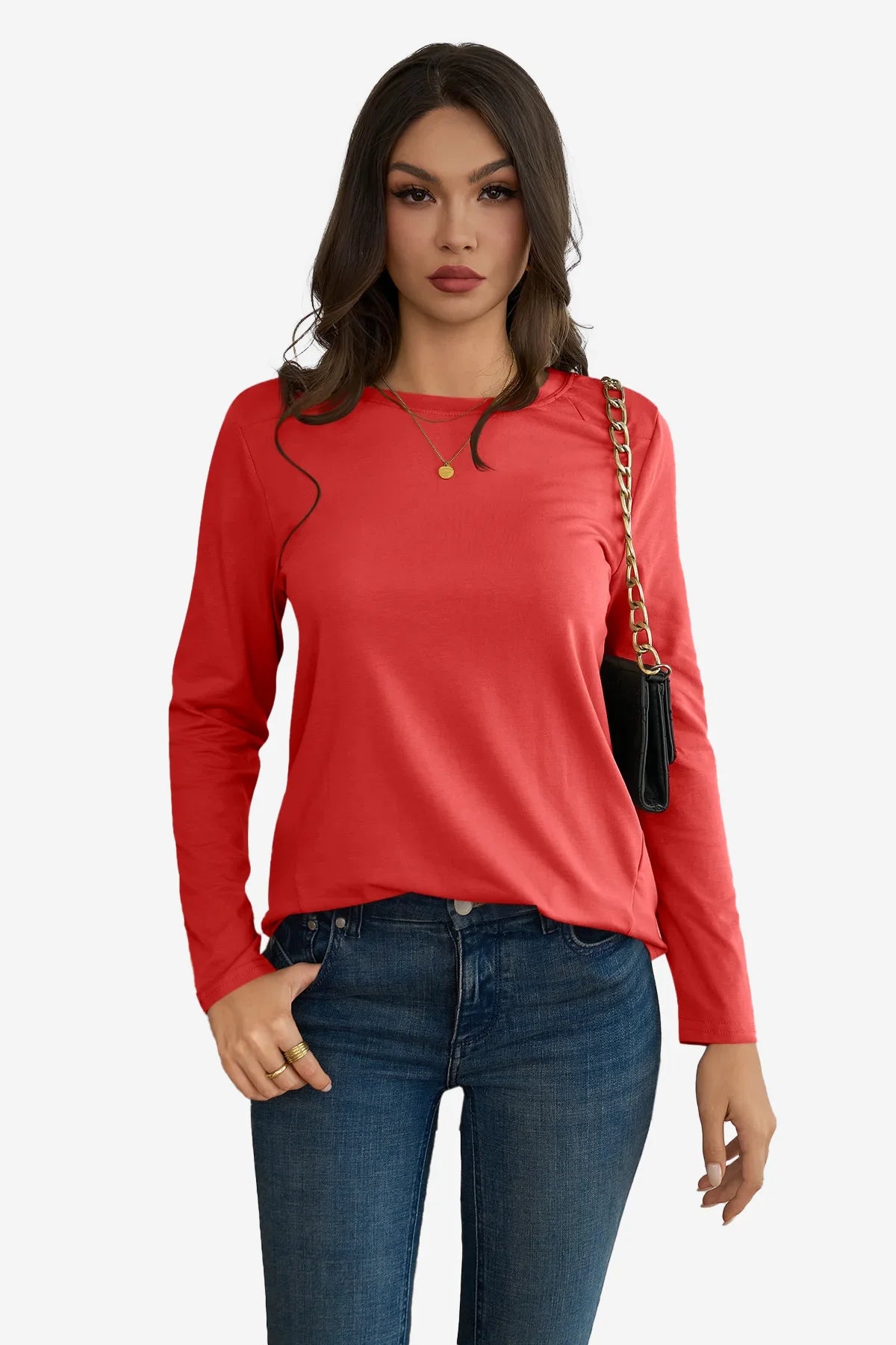 Cicy Bell Womens Red Long Sleeve Shirts