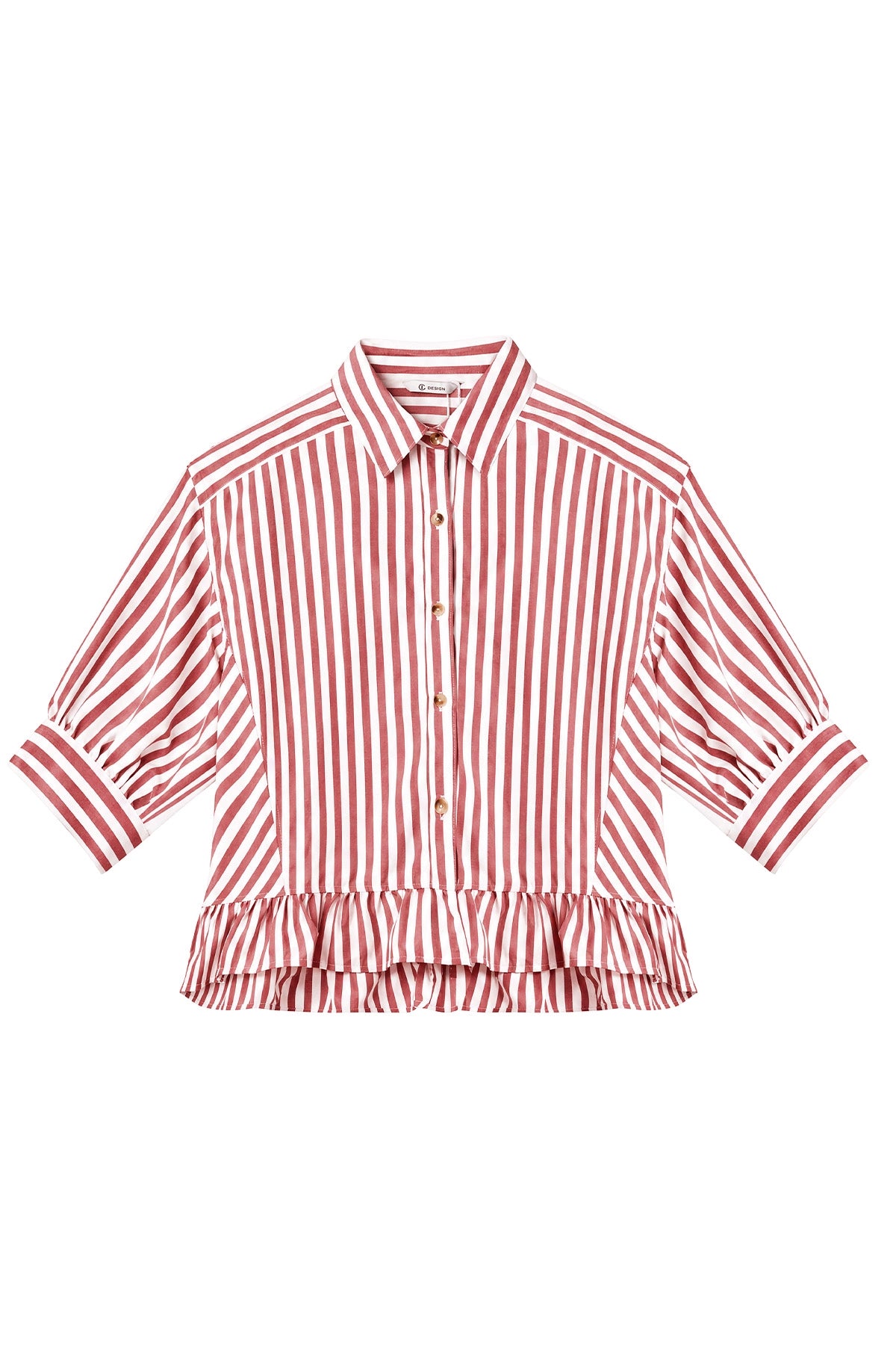 Cicy Bell Womens Red Ruffle Striped Shirts