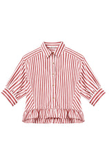 Cicy Bell Womens Red Ruffle Striped Shirts