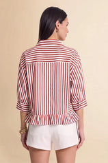 Cicy Bell Womens Red Ruffle Striped Shirts