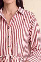 Cicy Bell Womens Red Ruffle Striped Shirts