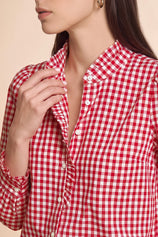 Womens Red Plaid Ruffle V-Neck Shirts | CicyBell