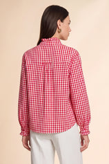 Womens Red Plaid Ruffle V-Neck Shirts | CicyBell