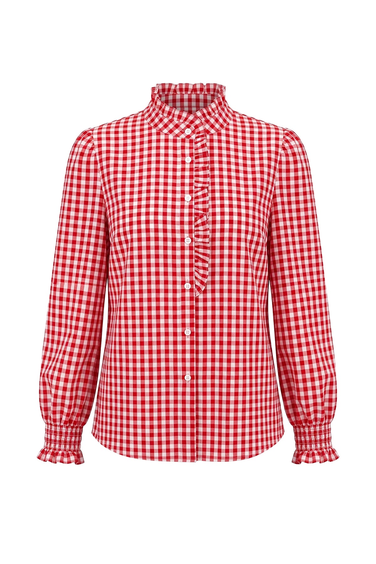 Womens Red Plaid Ruffle V-Neck Shirts | CicyBell