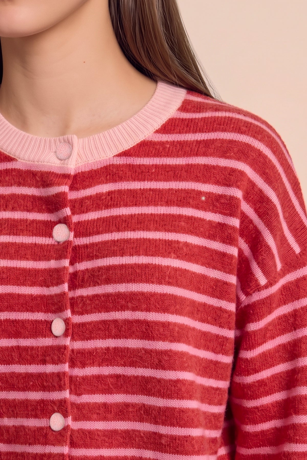 Women Red Striped Button Down Sweater | CicyBell