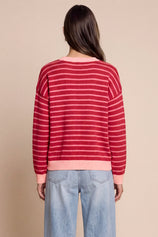 Women Red Striped Button Down Sweater | CicyBell