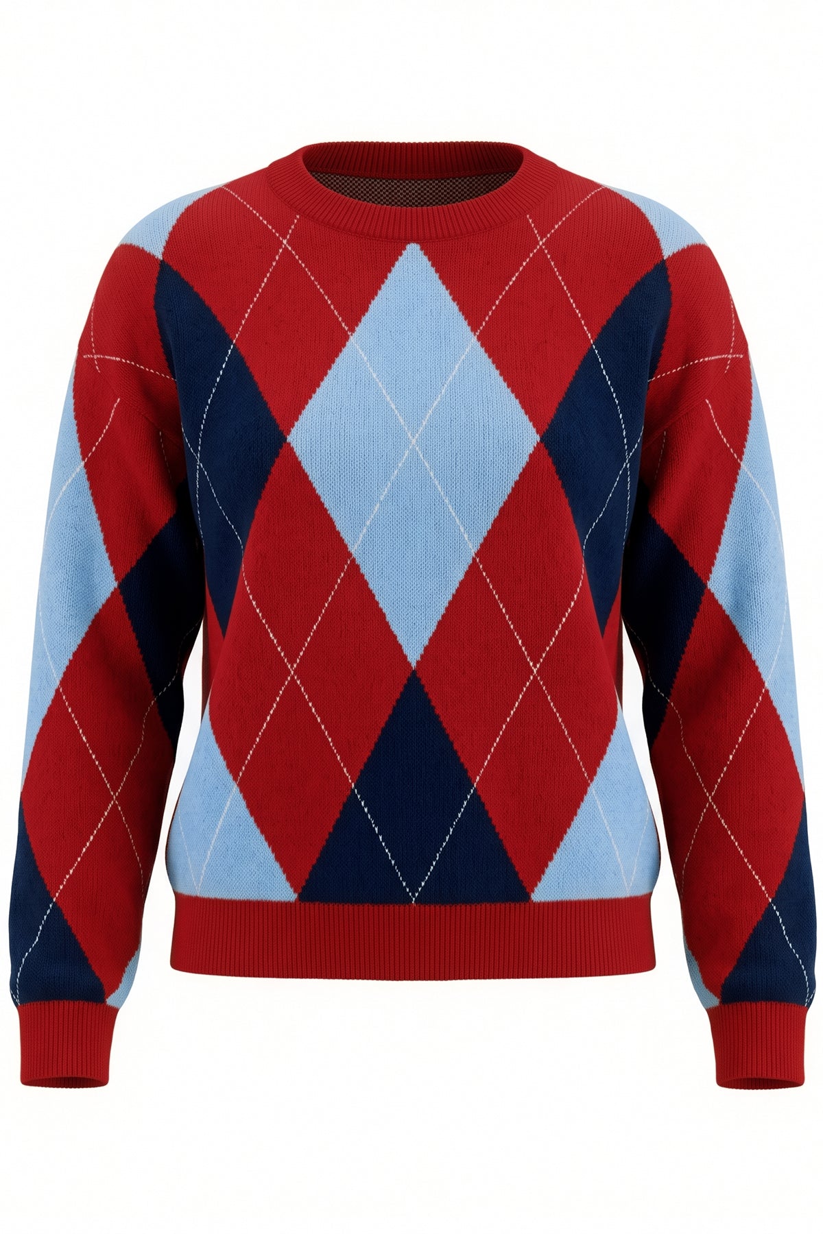 Womens Red  Crew Neck Argyle Sweater | CicyBell