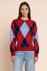 Womens Red  Crew Neck Argyle Sweater | CicyBell