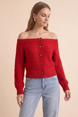 Womens Red Off Shoulder Cardigan | CicyBell