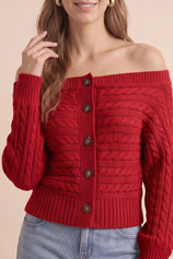 Womens Red Off Shoulder Cardigan | CicyBell