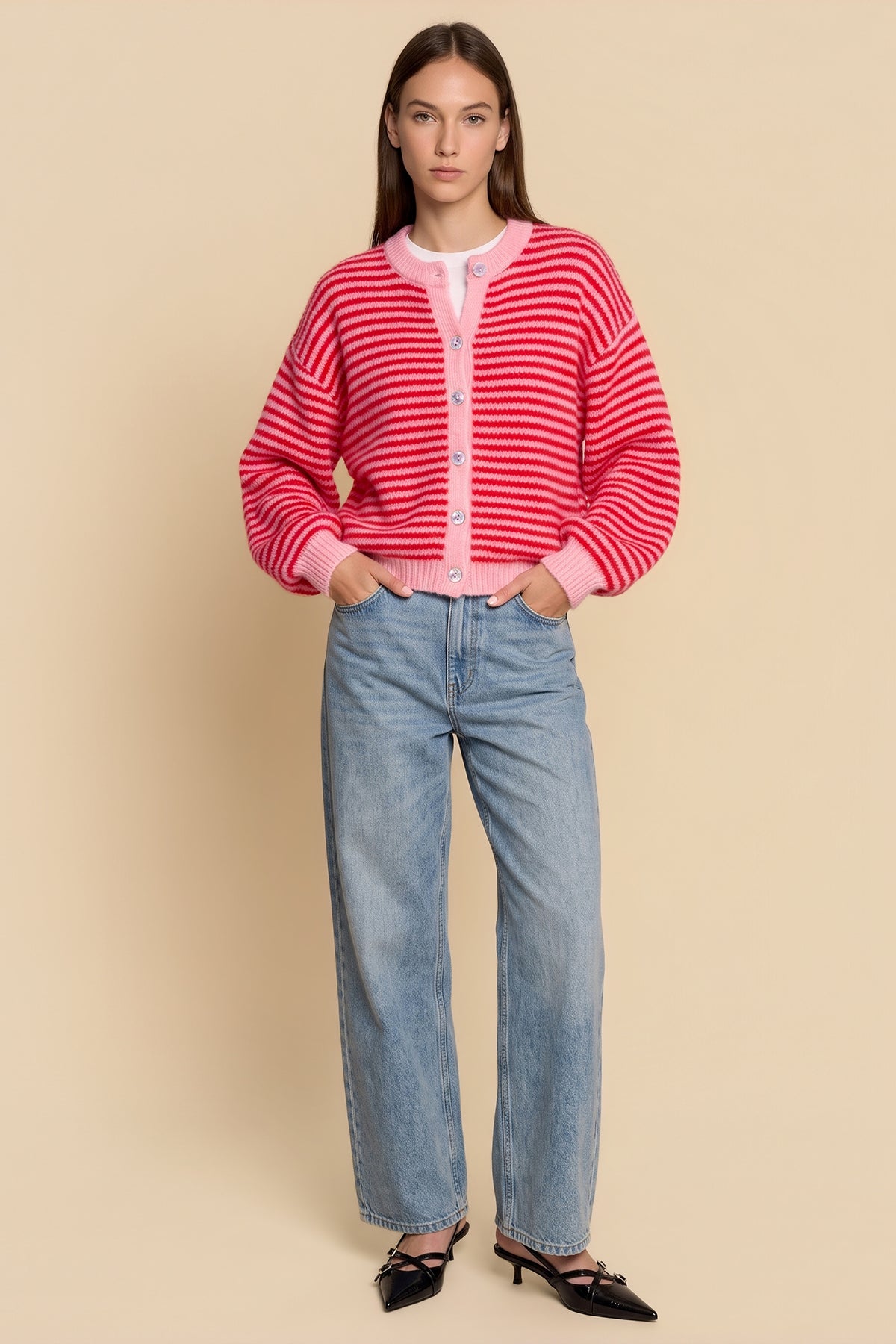 Womens Red Striped Cardigan Sweaters | CicyBell