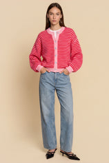 Womens Red Striped Cardigan Sweaters | CicyBell