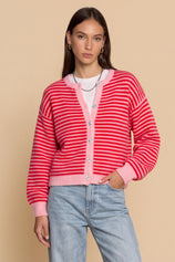 Womens Red Striped Cardigan Sweaters | CicyBell