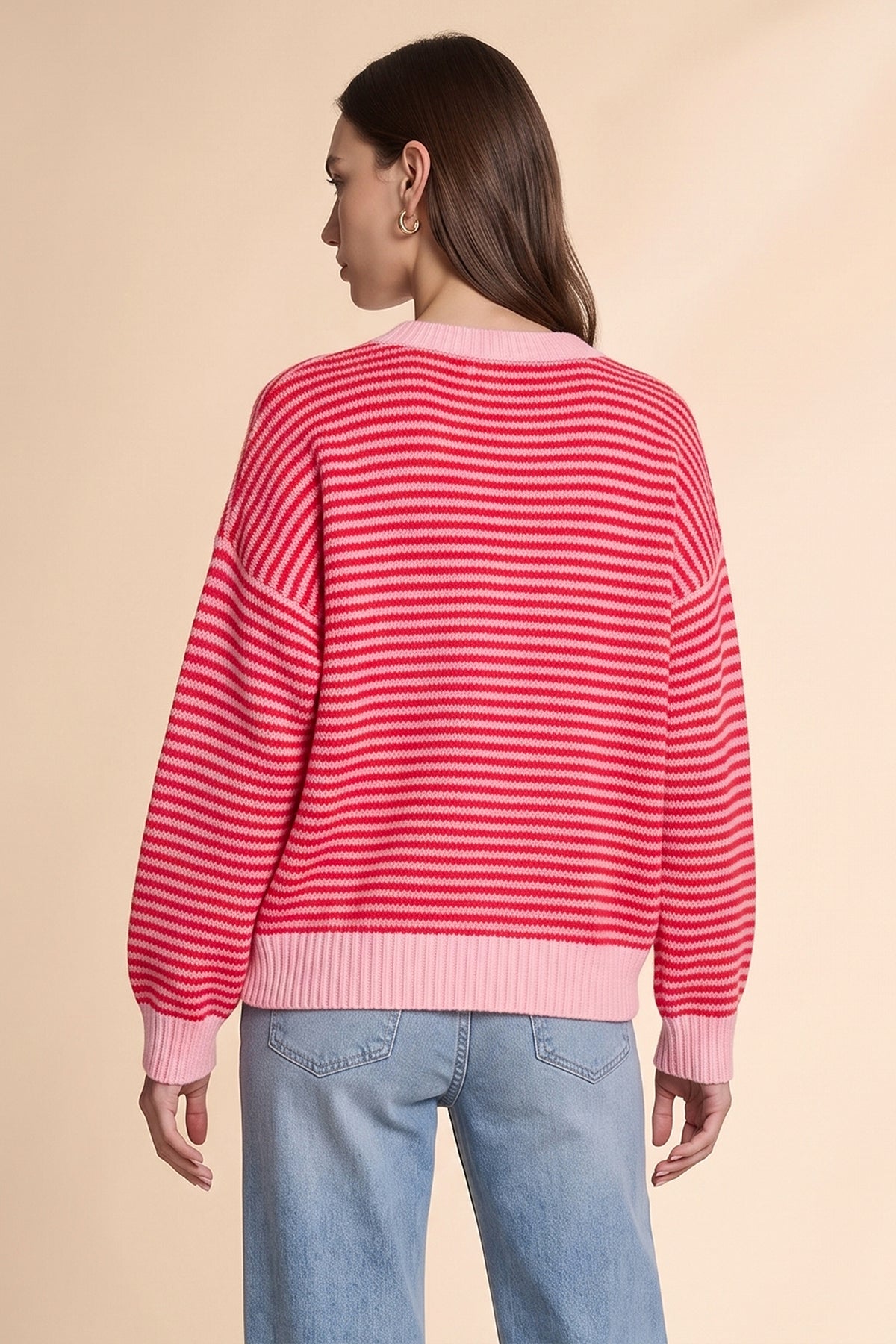 Womens Red Color Block Striped Sweater | CicyBell