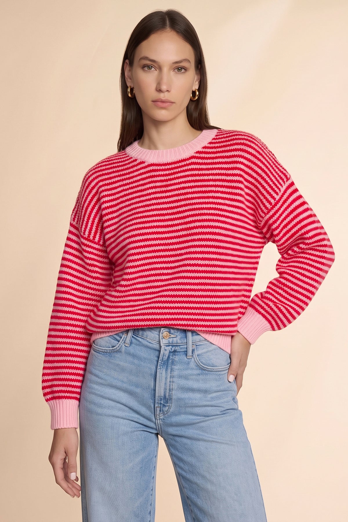 Womens Red Color Block Striped Sweater | CicyBell