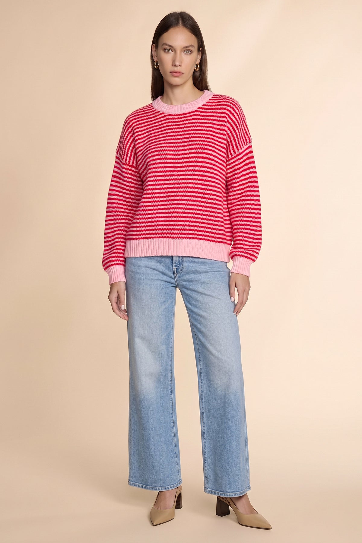 Womens Red Color Block Striped Sweater | CicyBell
