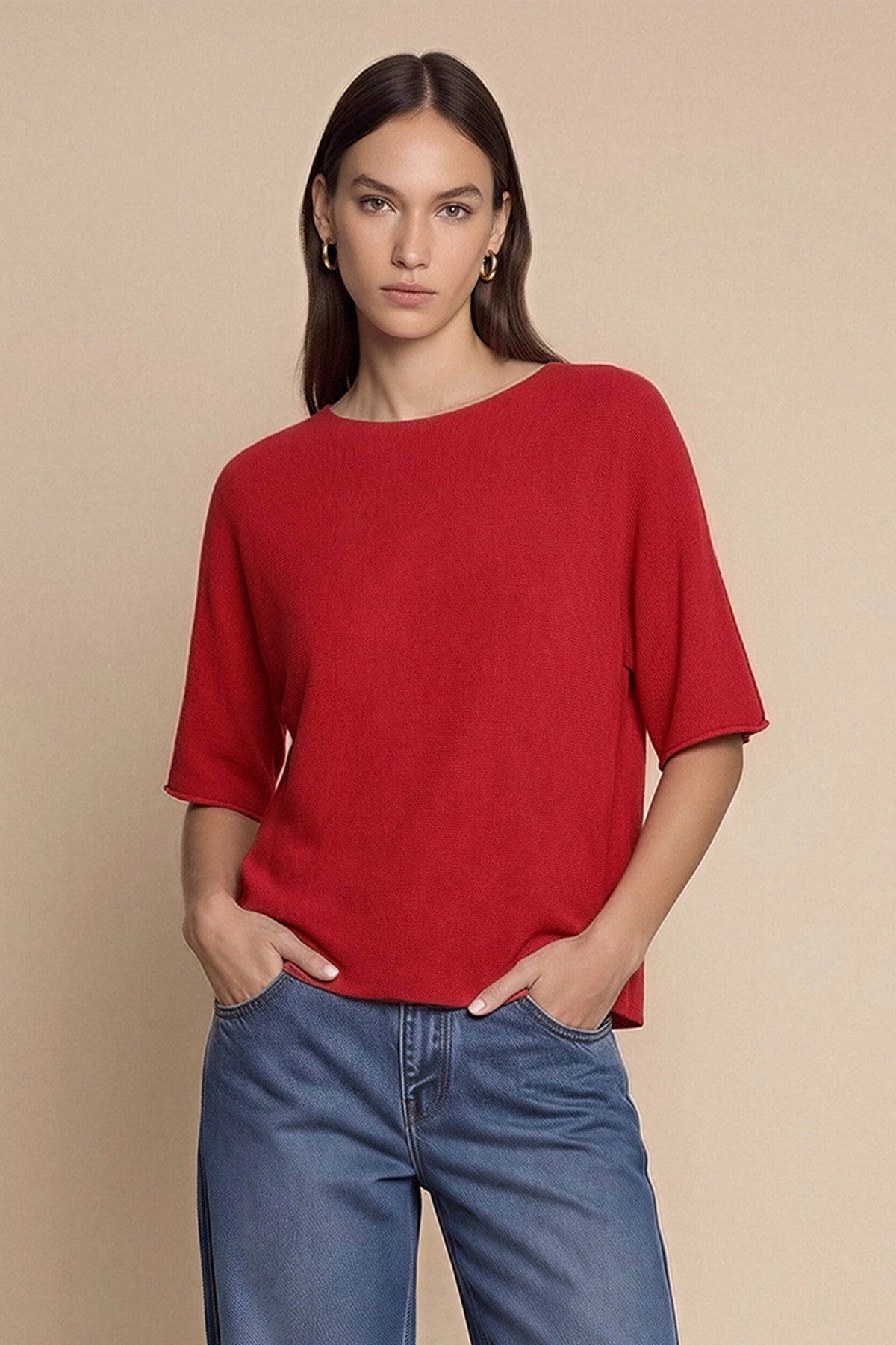 Womens Red Half Sleeve Sweaters | CicyBell