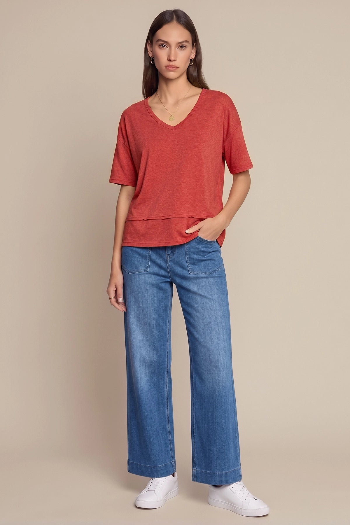 Womens Red Summer V Neck T Shirts | CicyBell