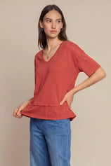 Womens Red Summer V Neck T Shirts | CicyBell
