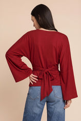 Women Red Long Sleeve Wrap Tops | CicyBell