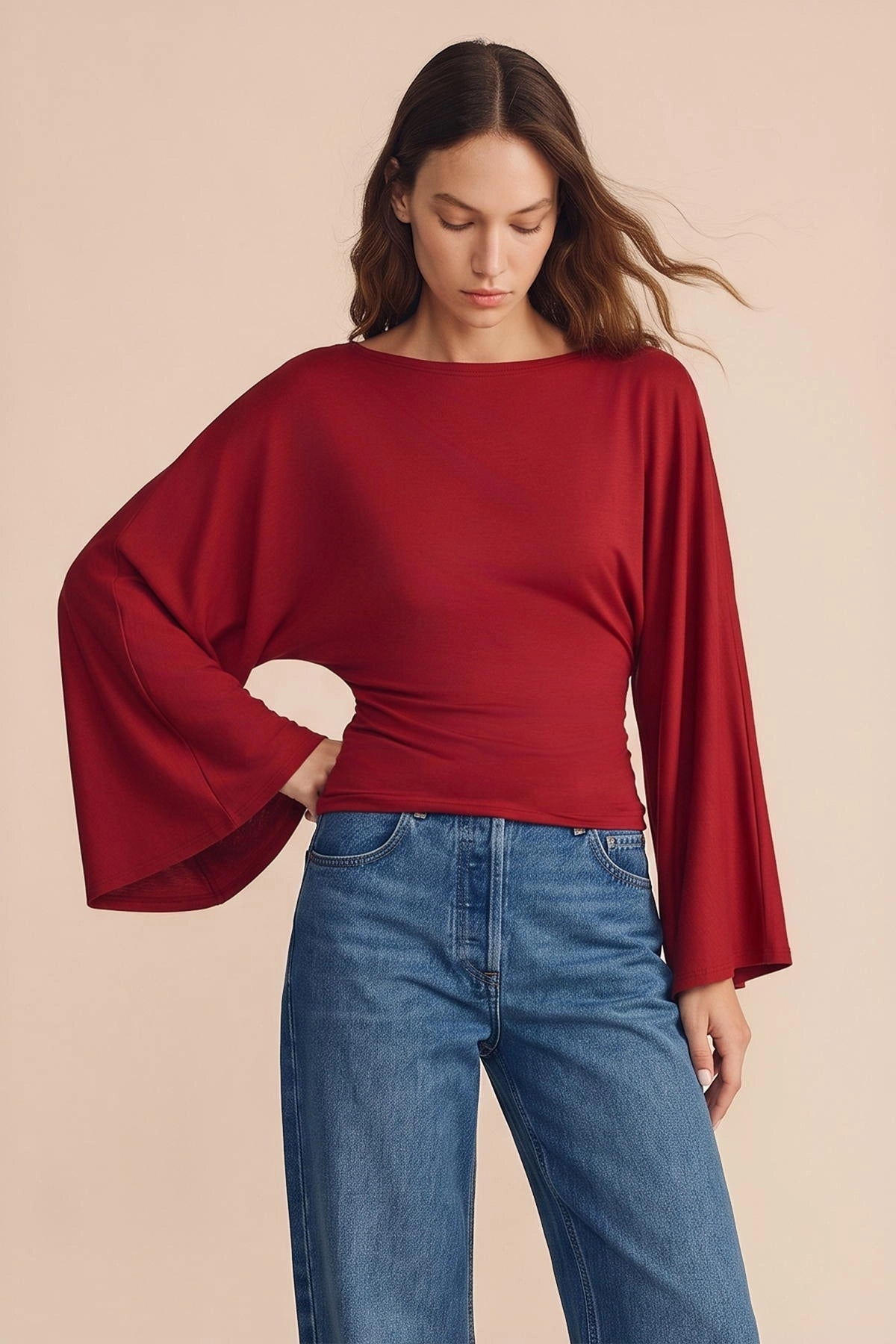 Women Red Long Sleeve Wrap Tops | CicyBell