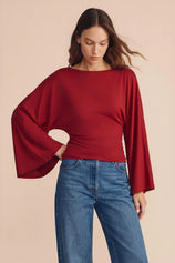 Women Red Long Sleeve Wrap Tops | CicyBell